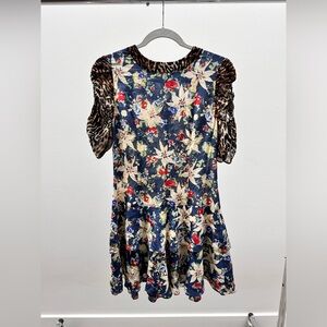 RIXO Floral & Cheetah Print Sheer Dress